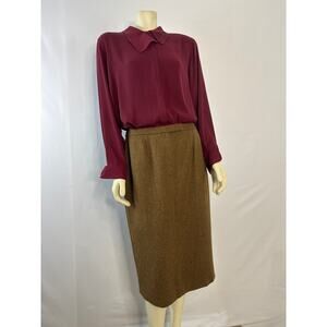 Vintage Lauren Ralph Lauren 100% Lambswool Brown tweed pencil skirt size 8